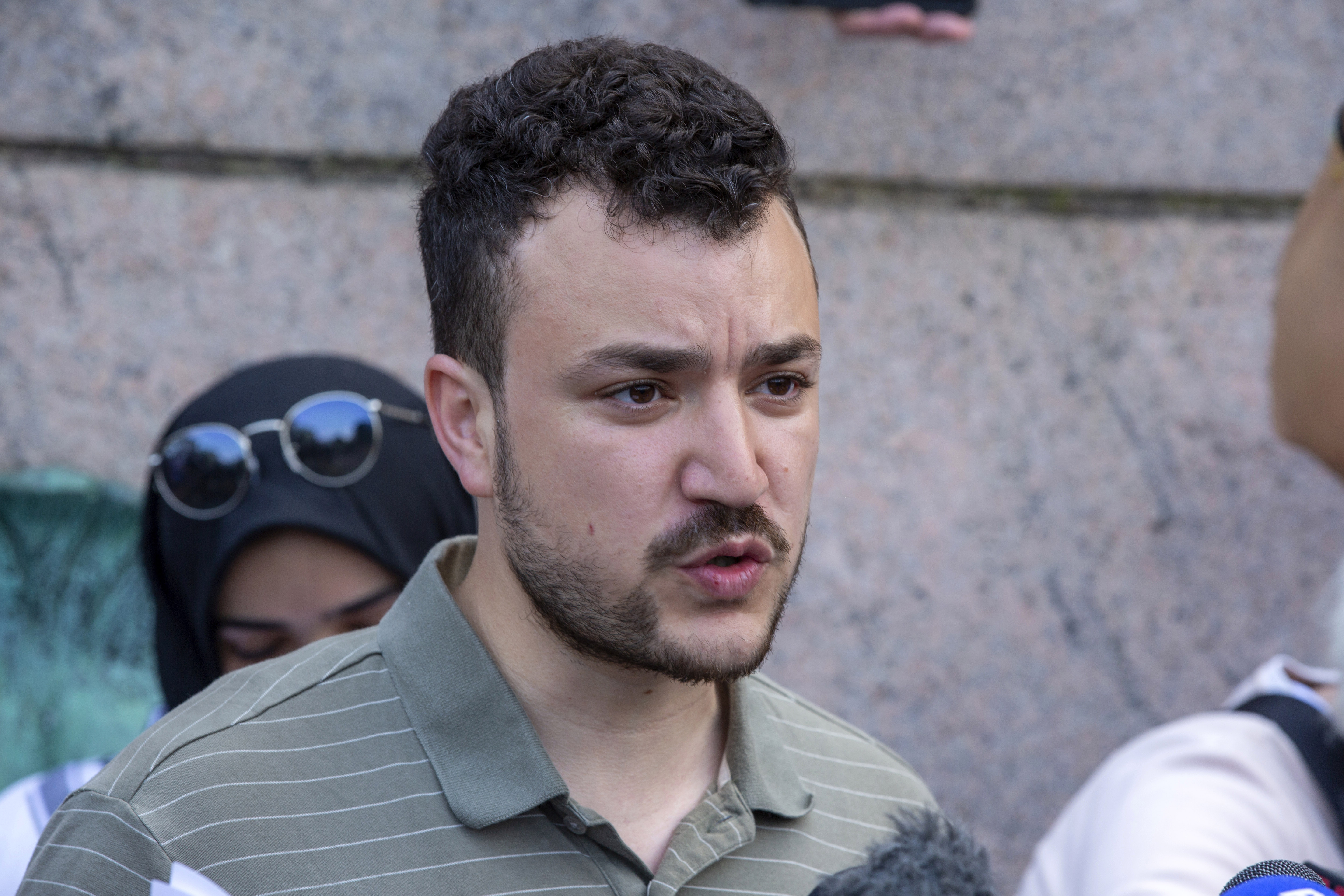 FILE - Student negotiator Mahmoud Khalil is on the Columbia University campus in New York at a pro-Palestinian protest encampment on April 29, 2024. (AP Photo/Ted Shaffrey, file)