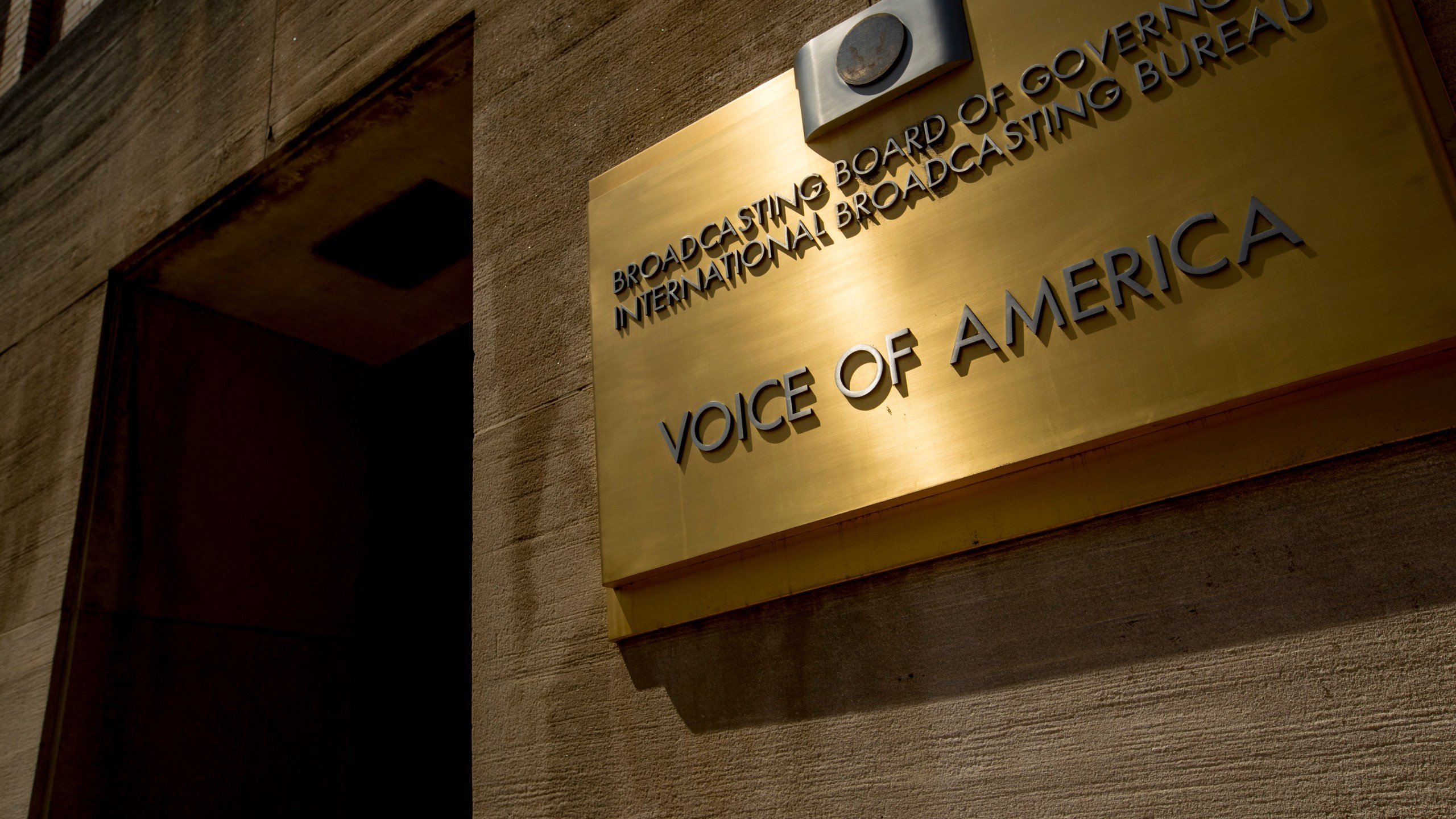 FILE - The Voice of America building, Monday, June 15, 2020, in Washington. (AP Photo/Andrew Harnik, File)