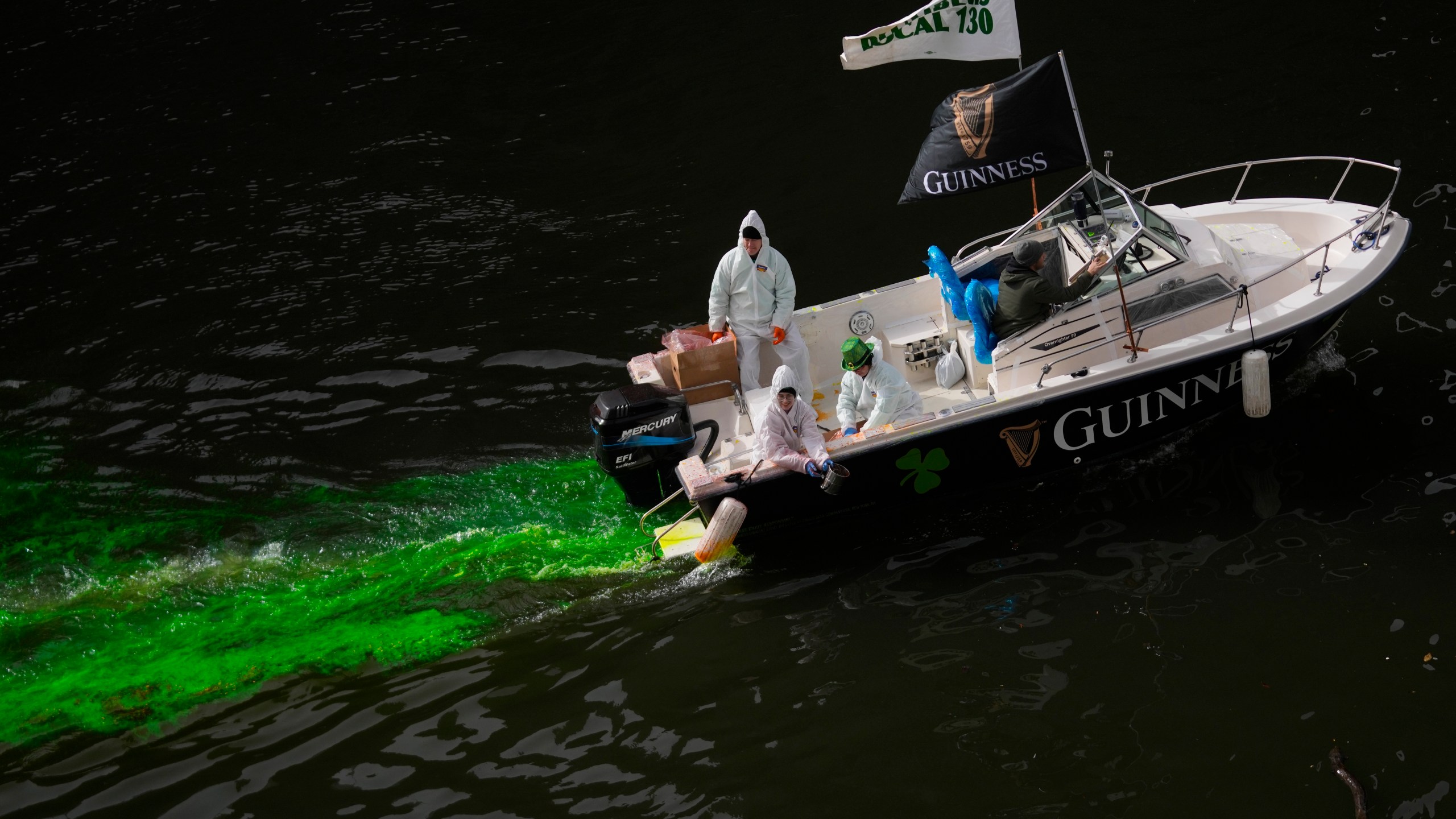 The Chicago River is dyed green as part of annual St. Patrick's Day festivities Saturday, March 15, 2025, in Chicago. (AP Photo/Erin Hooley)