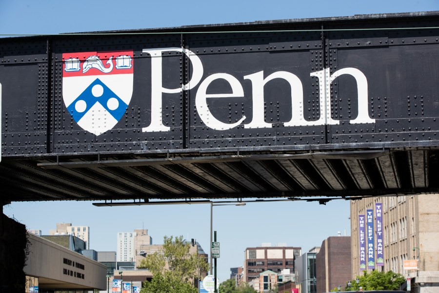 FILE - University of Pennsylvania signage is seen in Philadelphia Wednesday, May 15, 2019. (AP Photo/Matt Rourke, File)