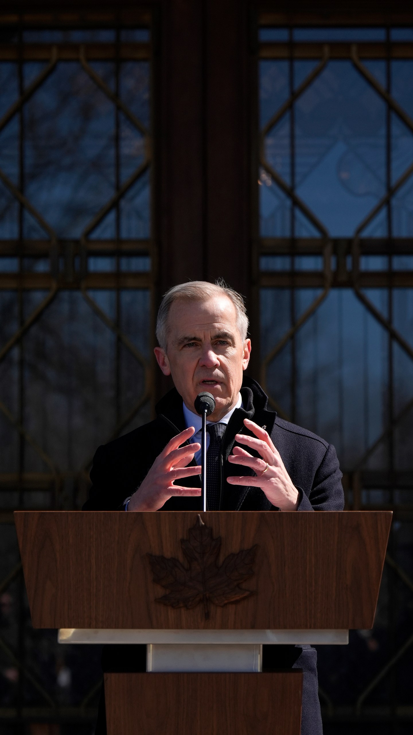 Canada Prime Minister Mark Carney speaks to media at Rideau Hall, where he asked the Governor General to dissolve Parliament and call an election, in Ottawa, Sunday, March 23, 2025. (Adrian Wyld/The Canadian Press via AP)